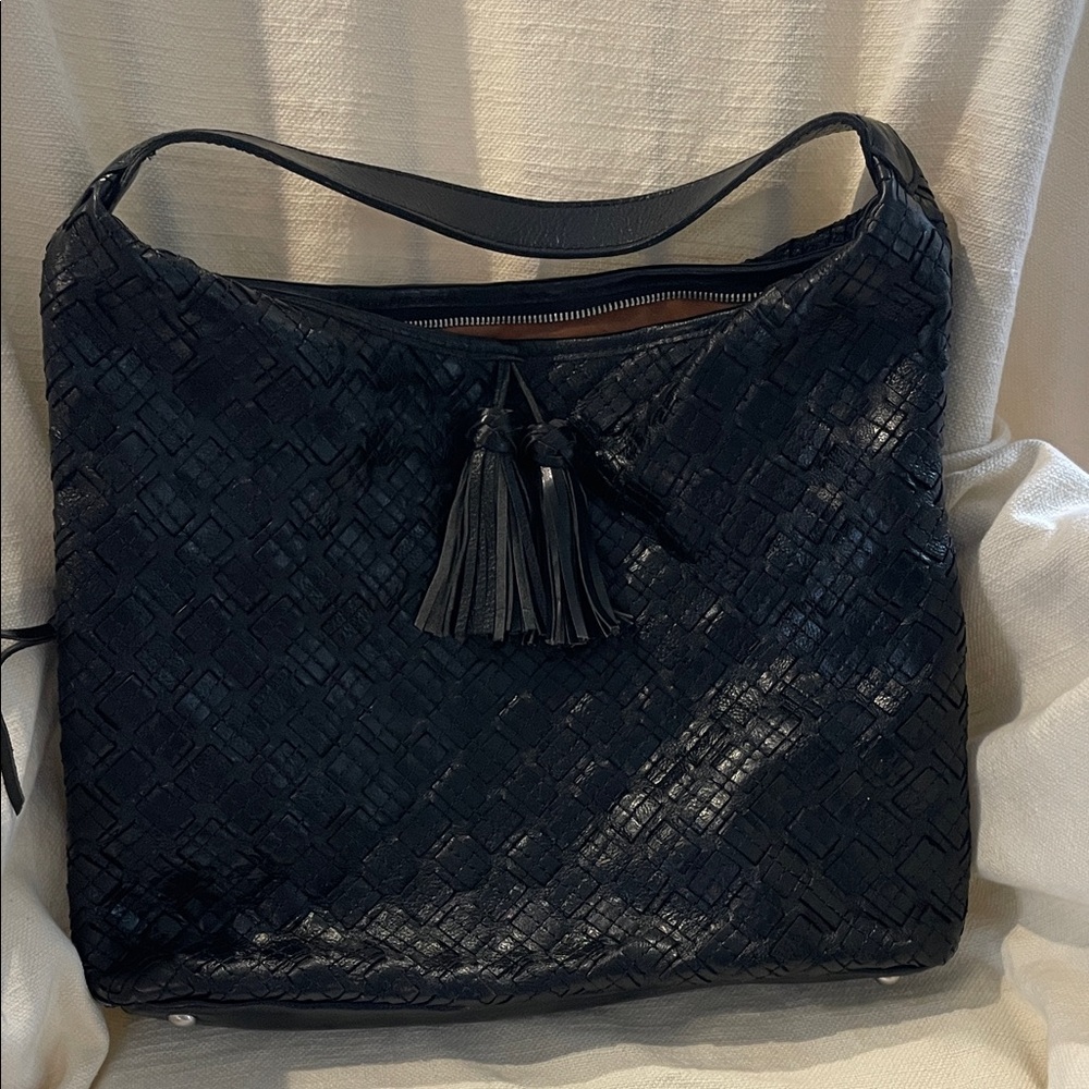 Patricia Nash black Woven Leather Hobo Bag with Tassel